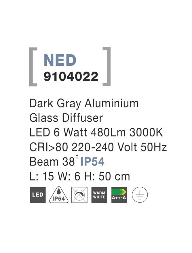Външен аплик NED 6W Тъмен сив алуминий