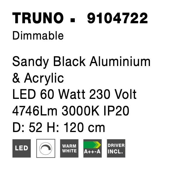 Висящо осветително тяло (пендел) TRUNO 60W Триак димируем Пясъчно черен алуминий и акрил