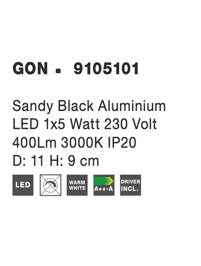 Висящо осветително тяло (пендел) GON 5W LED Пясъчно черен алуминий