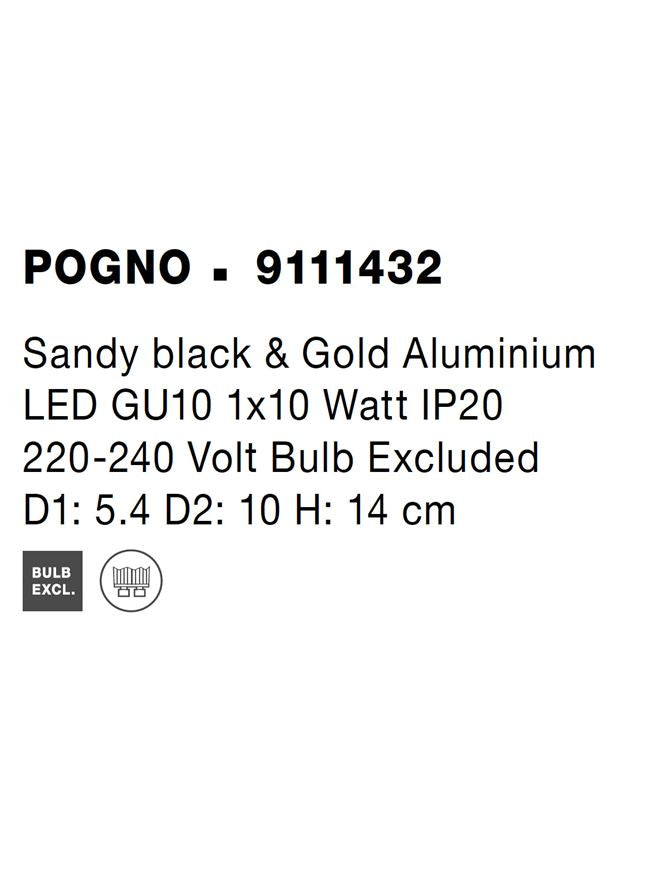 Висящо осветително тяло (пендел) POGNO 1x10W GU10 Пясъчно черен и златист алуминий