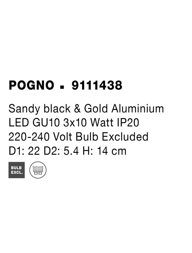 Висящо осветително тяло (пендел) POGNO 3x10W GU10 Пясъчно черен и златист алуминий