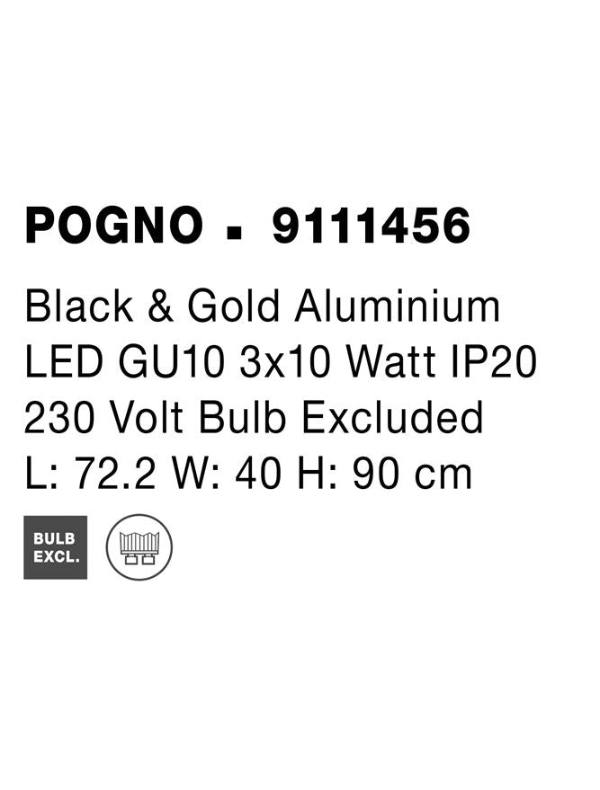 Висящо осветително тяло (пендел) POGNO 3x10W GU10 Черен и златист алуминий L72.5 H90см