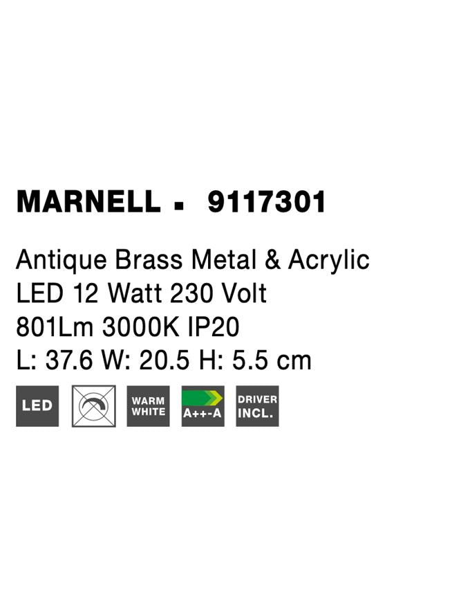 Висящо осветително тяло (пендел) MARNELL 12W Античен месинг и акрил