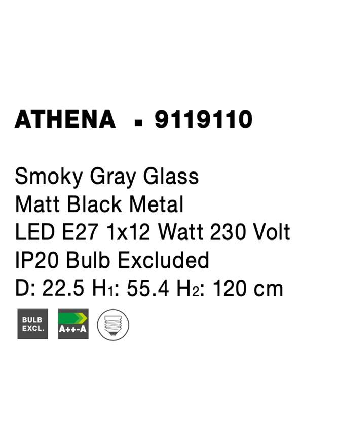Висящо осветително тяло (пендел) ATHENA 12W E27 Матово черен Опушено сиво стъкло