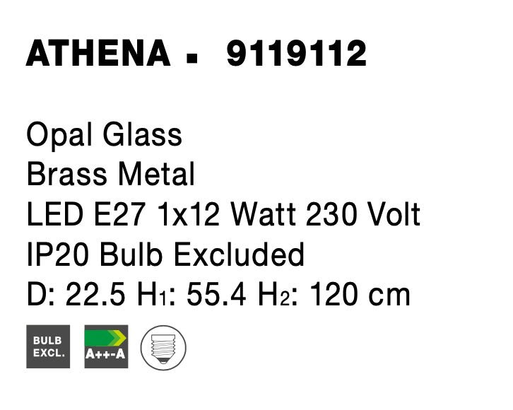 Висящо осветително тяло (пендел) ATHENA 12W E27 Златист месинг Опалово стъкло