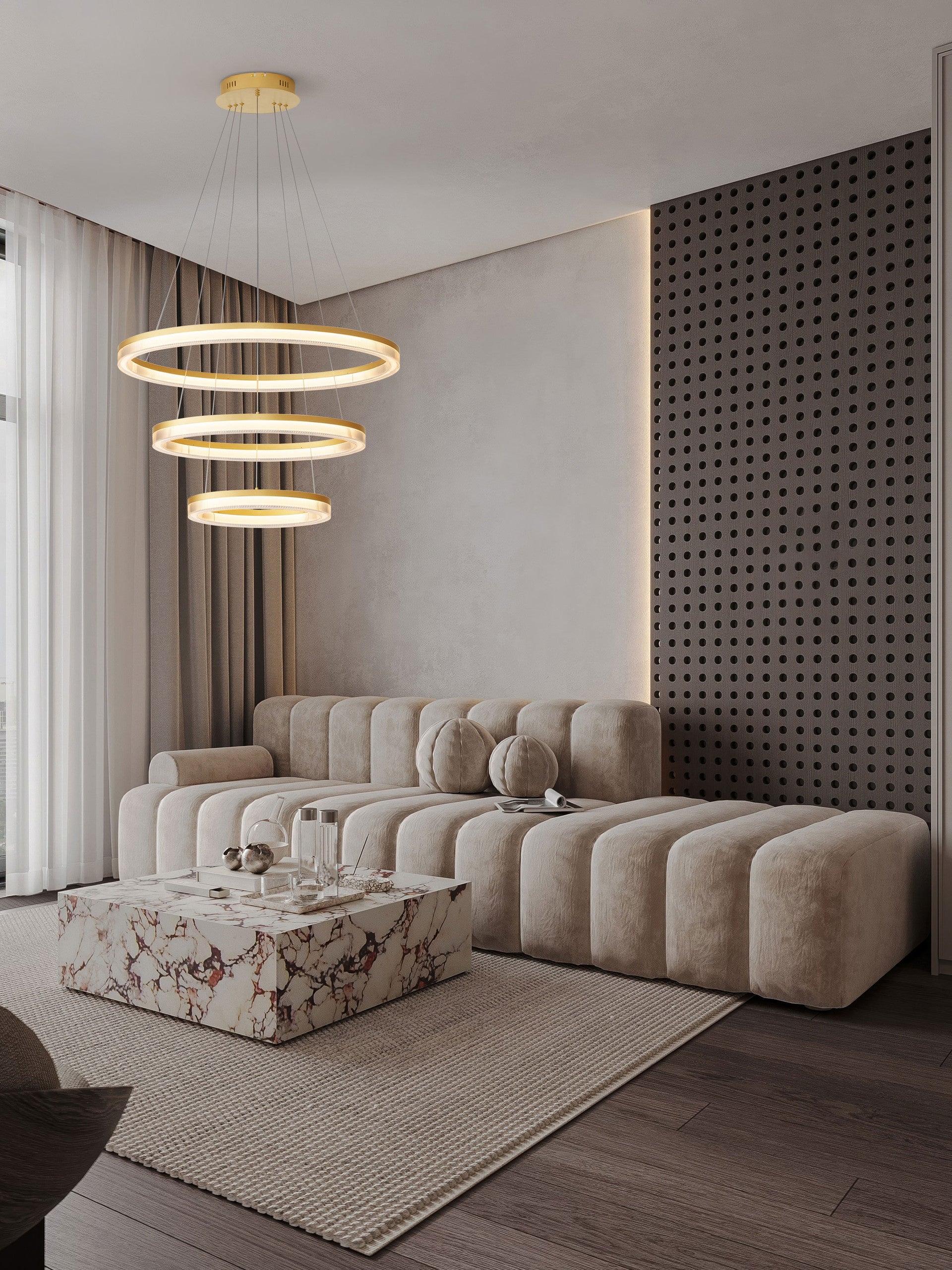 Висящо осветително тяло (пендел) LUANA 90W LED Матиран златен алуминий акрил