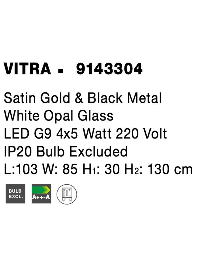 Висящо осветително тяло (пендел) VITRA 20W LED G9 Златист сатен и черен метал, бяло опалово стъкло L103 W85 H130см Регулируема височина