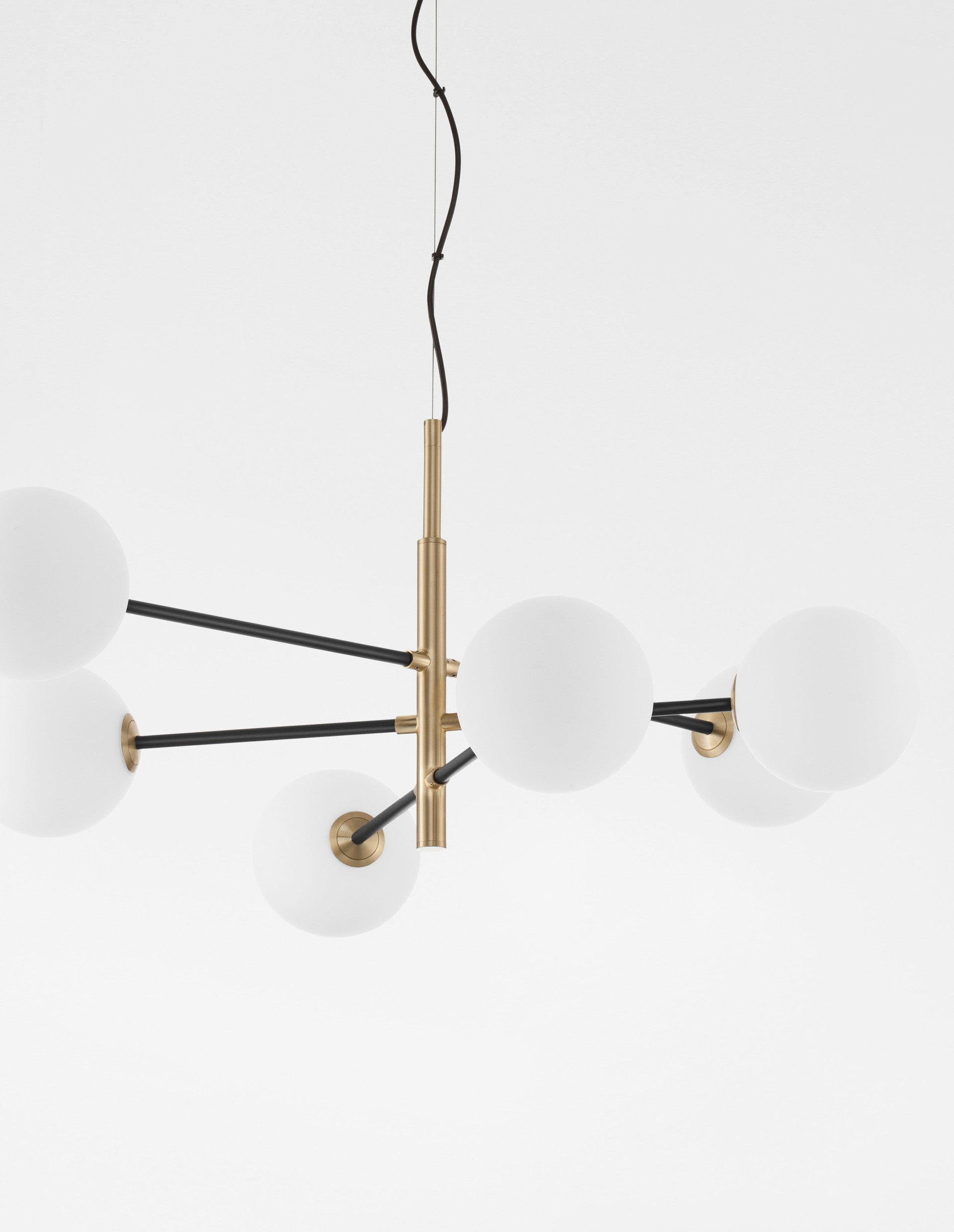 Висящо осветително тяло (пендел) VITRA 30W LED G9 Златист сатен и черен метал, бяло опалово стъкло L103 W75 H136см Регулируема височина