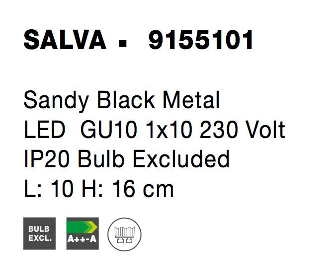 Висящо осветително тяло (пендел) SALVA 1x10W GU10 Пясъчно черен метал
