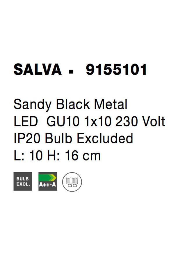 Висящо осветително тяло (пендел) SALVA 1x10W GU10 Пясъчно черен метал