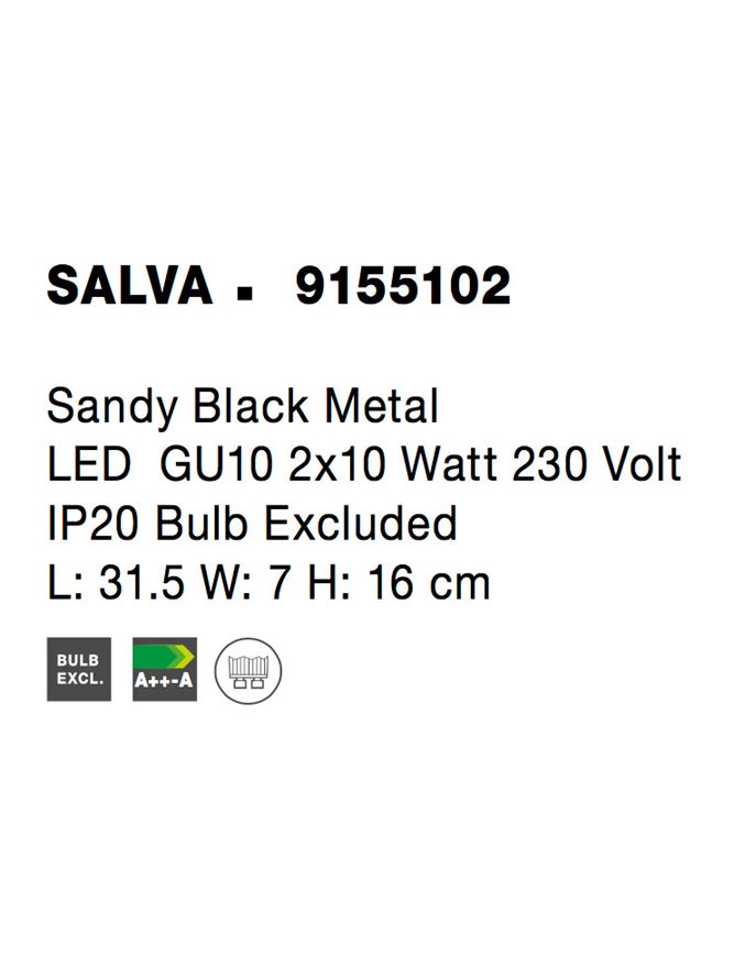 Висящо осветително тяло (пендел) SALVA 2x10W GU10 Пясъчно черен метал