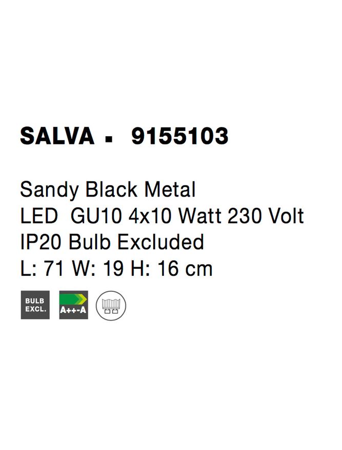 Висящо осветително тяло (пендел) SALVA 4x10W GU10 Пясъчно черен метал
