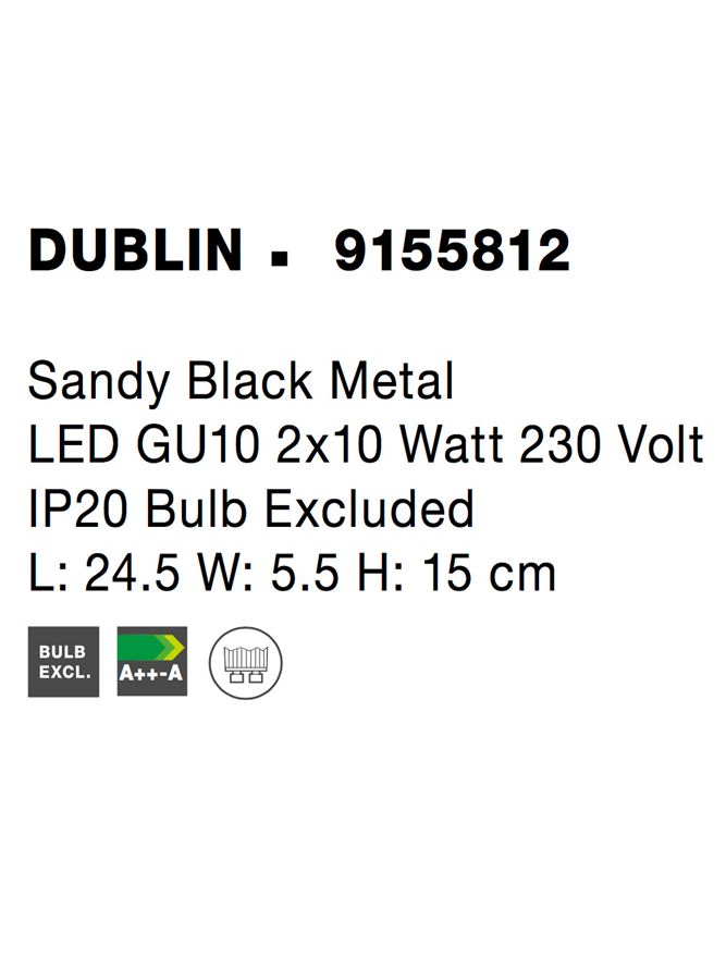 Висящо осветително тяло (пендел) DUBLIN 2x10W GU10 Пясъчно черен метал