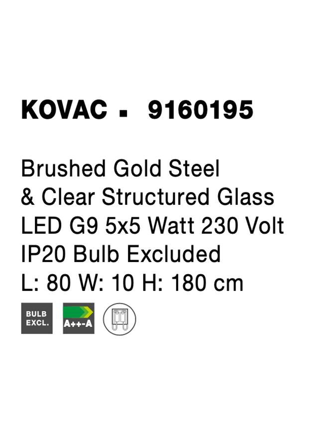 Висящо осветително тяло (пендел) KOVAC LED 25W G9 Златист месинг Прозрачно структурирано стъкло Регулируема височина L80 W10 H180см