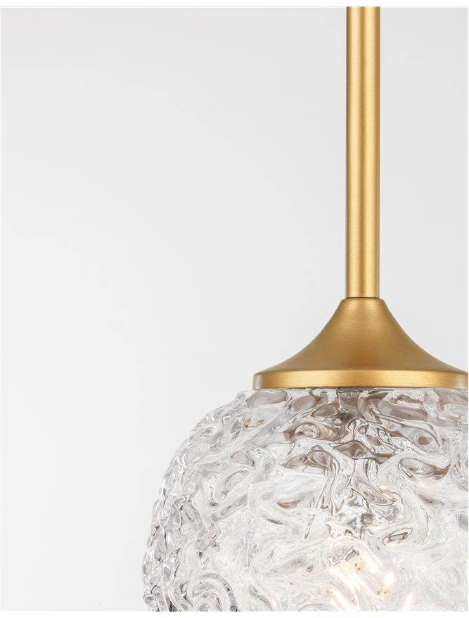 Висящо осветително тяло (пендел) MIRANO LED 5W G9 Златист месинг Прозрачно структурирано стъкло Регулируема височина ⌀15 H180см