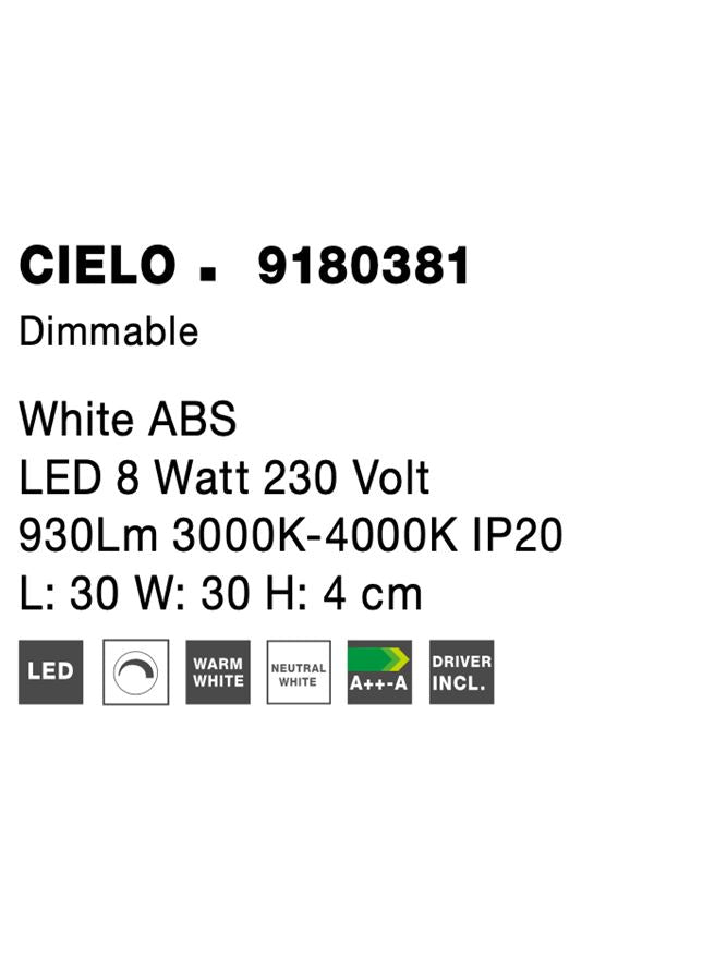Висящо осветително тяло (пендел) CIELO 8W Триак димируем Бял ABS L30 W30 H4см