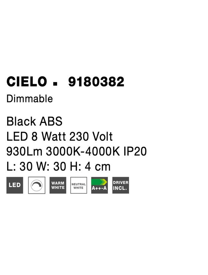 Висящо осветително тяло (пендел) CIELO 8W Триак димируем Черен ABS L30 W30 H4см