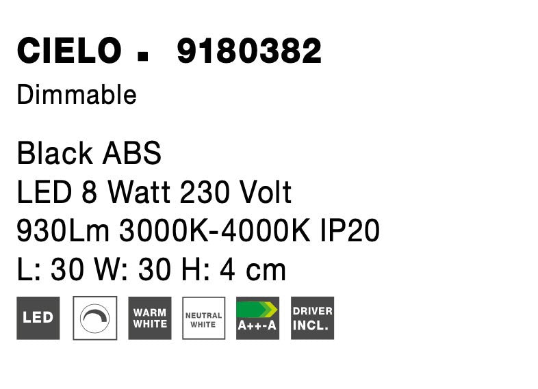 Висящо осветително тяло (пендел) CIELO 8W Триак димируем Черен ABS L30 W30 H4см