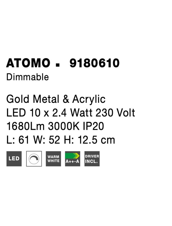 Висящо осветително тяло (пендел) ATOMO 25W Златист метал и акрил