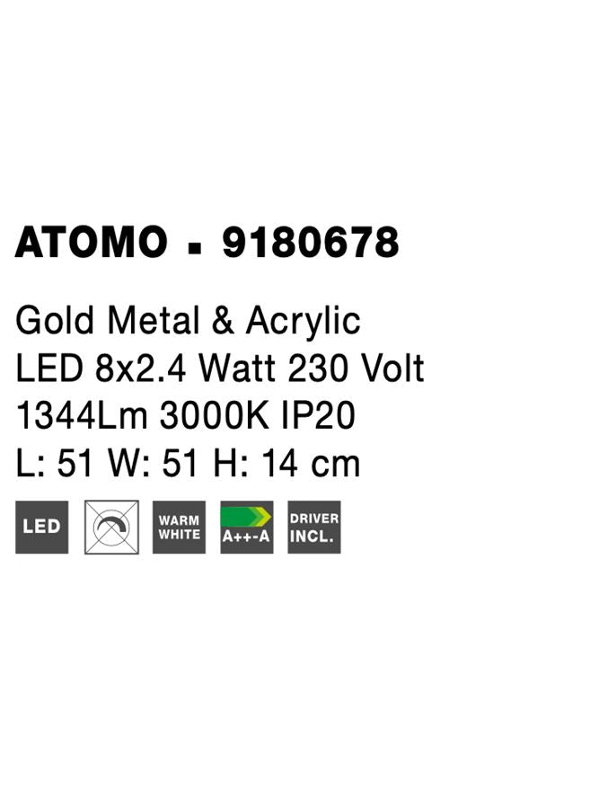 Висящо осветително тяло (пендел) ATOMO 24W Златист метал и акрил