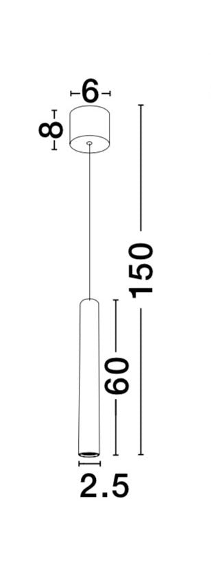 Висящо осветително тяло (пендел) ULTRATHIN LED 3W 230V Пясъчно бял алуминий Регулируема височина ⌀2.5 H60-150см