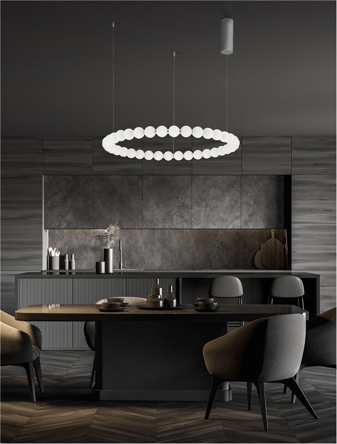 Висящо осветително тяло (пендел) PERLA 72W LED Хром метал и опалово стъкло D80 H200см Регулируема височина