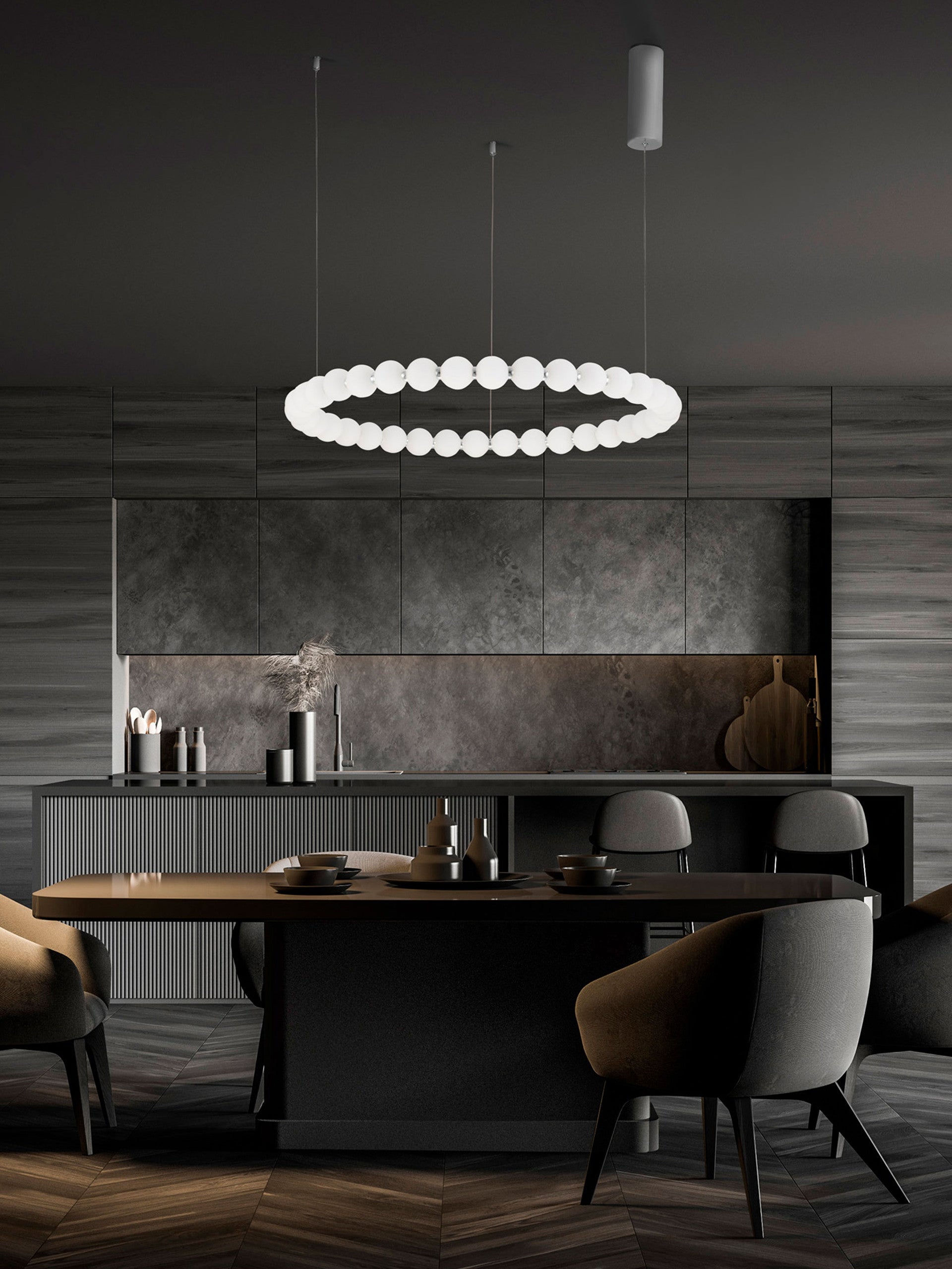 Висящо осветително тяло (пендел) PERLA 72W LED Хром метал и опалово стъкло D80 H200см Регулируема височина