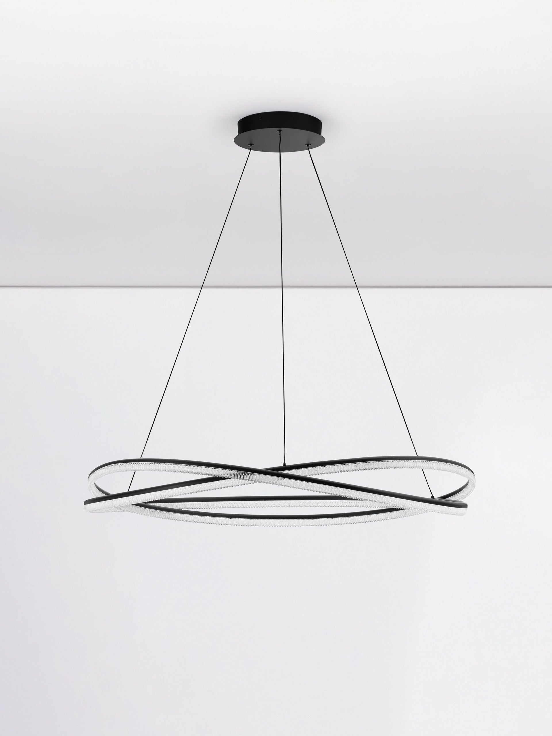 Висящо осветително тяло (пендел) OFELIA 68W LED Пясъчно черен алуминий и структурен акрил ⌀95 H150см