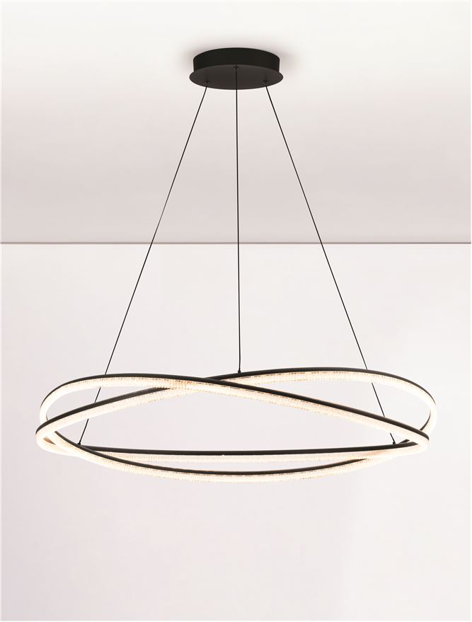 Висящо осветително тяло (пендел) OFELIA 68W LED Пясъчно черен алуминий и структурен акрил ⌀95 H150см