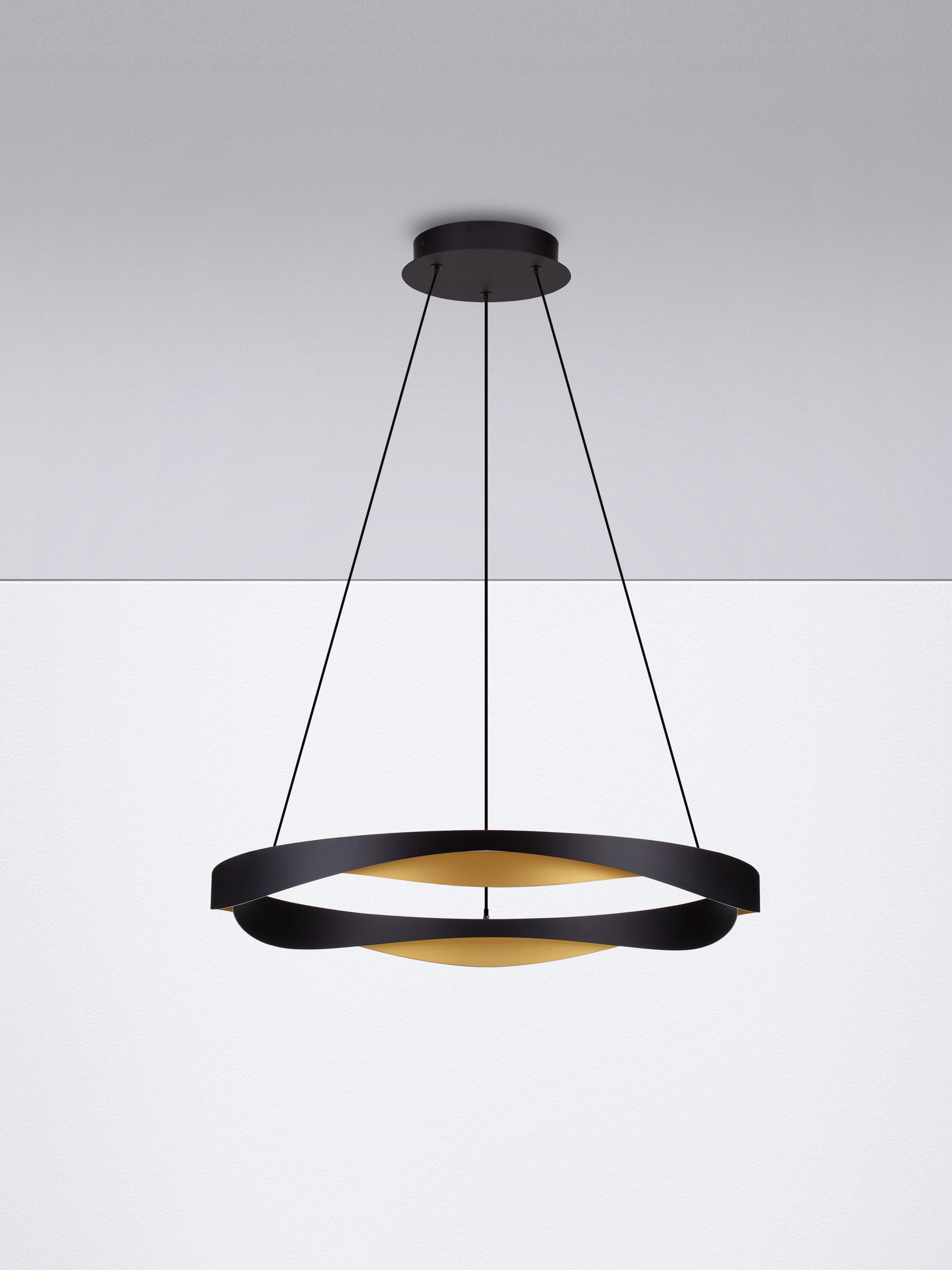 Висяща лампа RADON 53W LED, мат черно и златно, алуминий, ⌀65 H160см