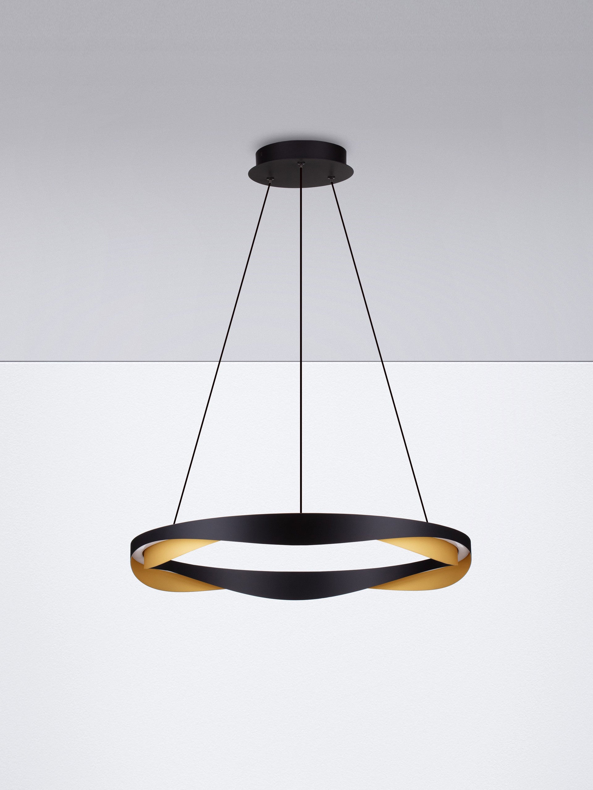 Висяща лампа RADON 53W LED, мат черно и златно, алуминий, ⌀65 H160см