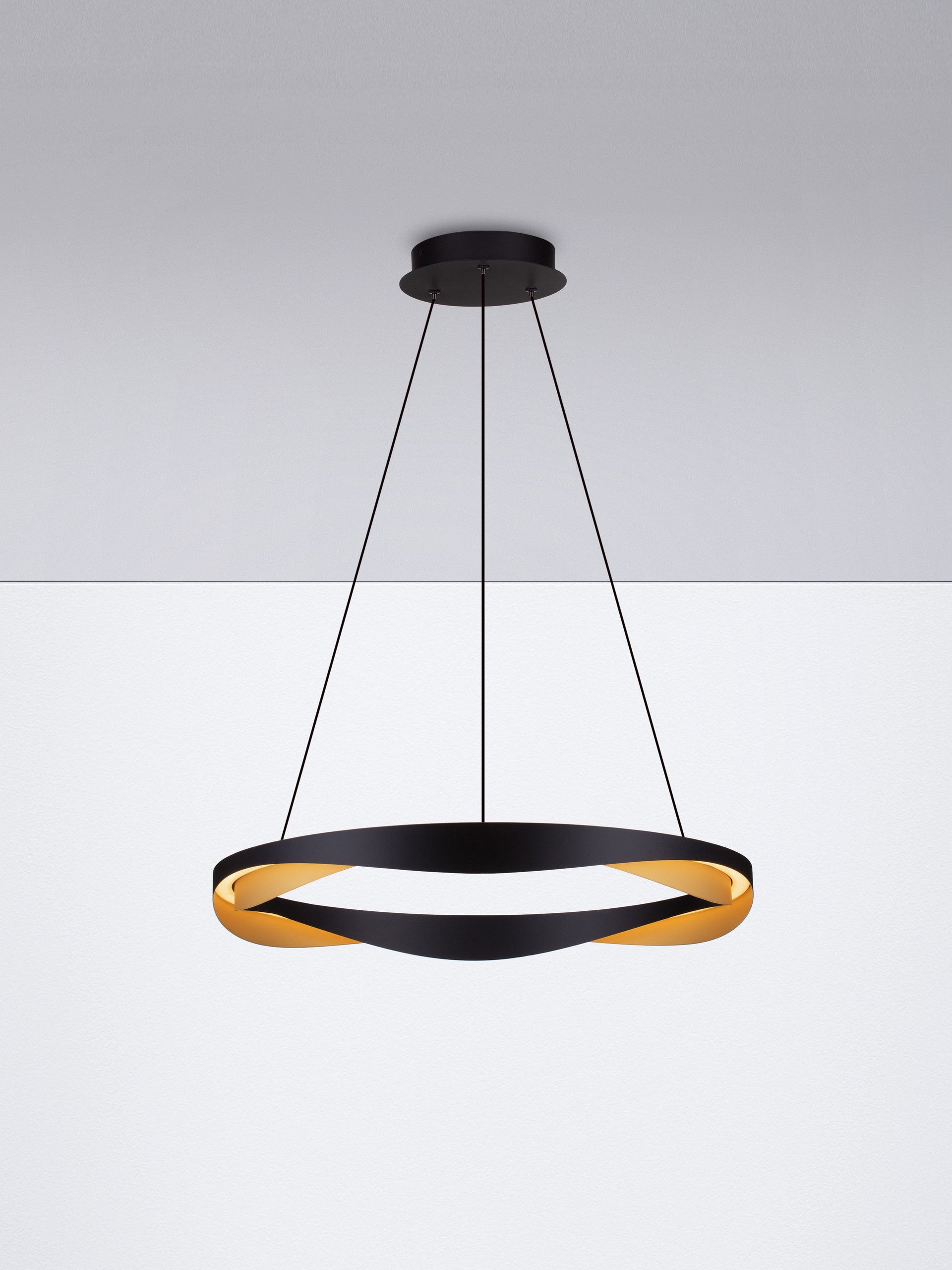 Висяща лампа RADON 53W LED, мат черно и златно, алуминий, ⌀65 H160см