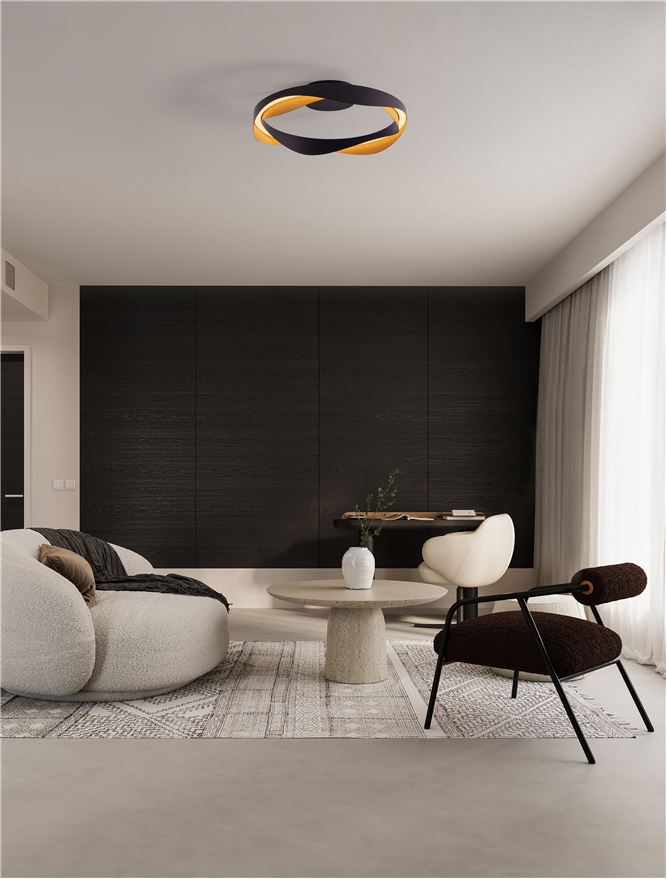 Висящо осветително тяло (пендел) RADON 40W LED Матово черен и златист алуминий ⌀45 H13см