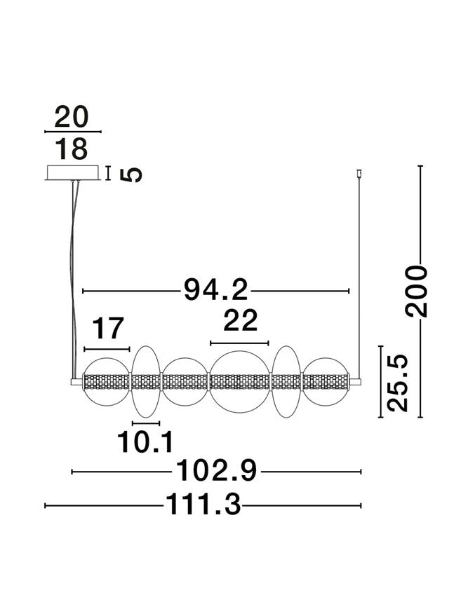 Висящо осветително тяло (пендел) NAVI 29W Златист месинг Опушено стъкло L111 H200см Триак димируем