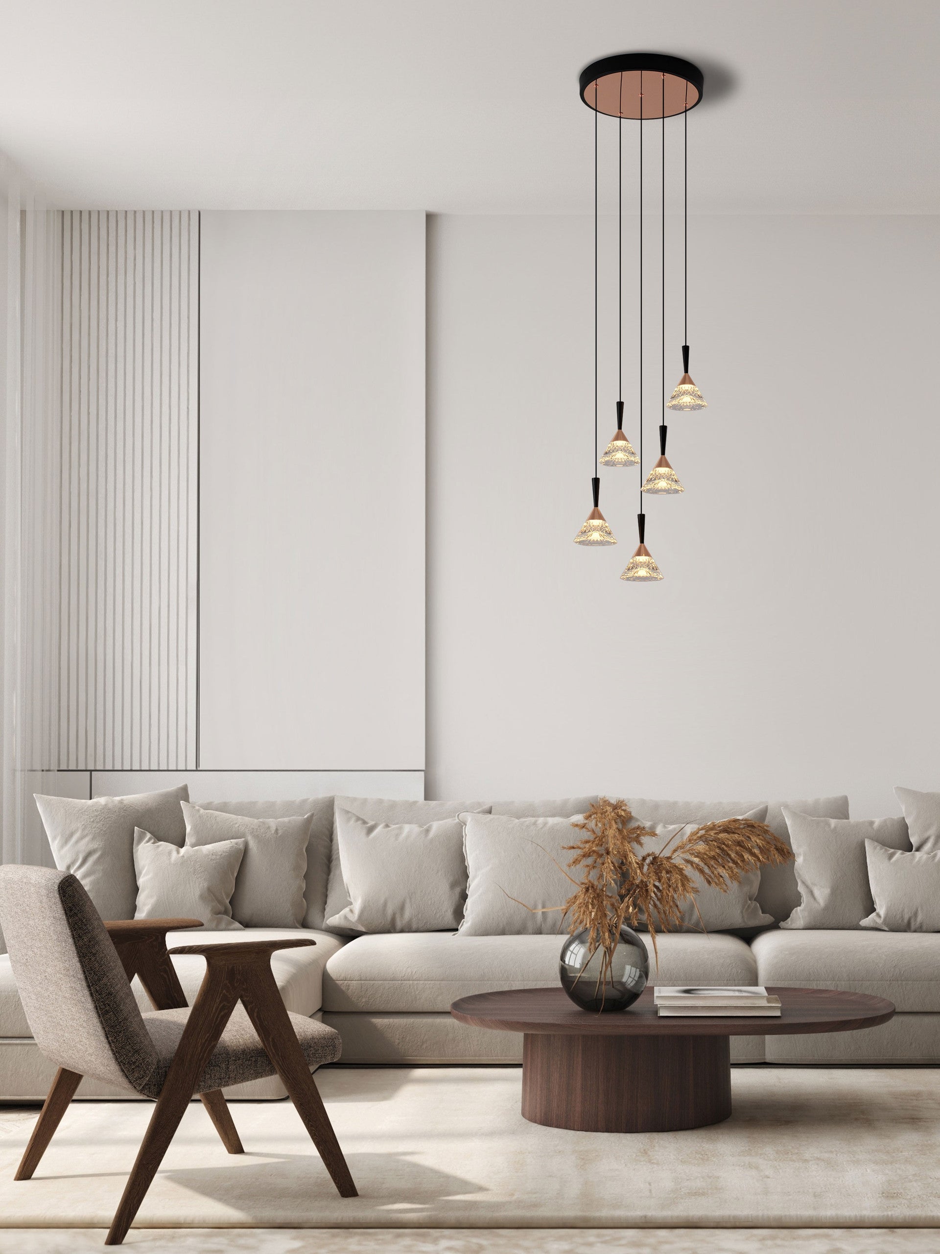 Висяща лампа PALUZ 30W LED, матово черна и месингово златиста, ⌀32 H150cm