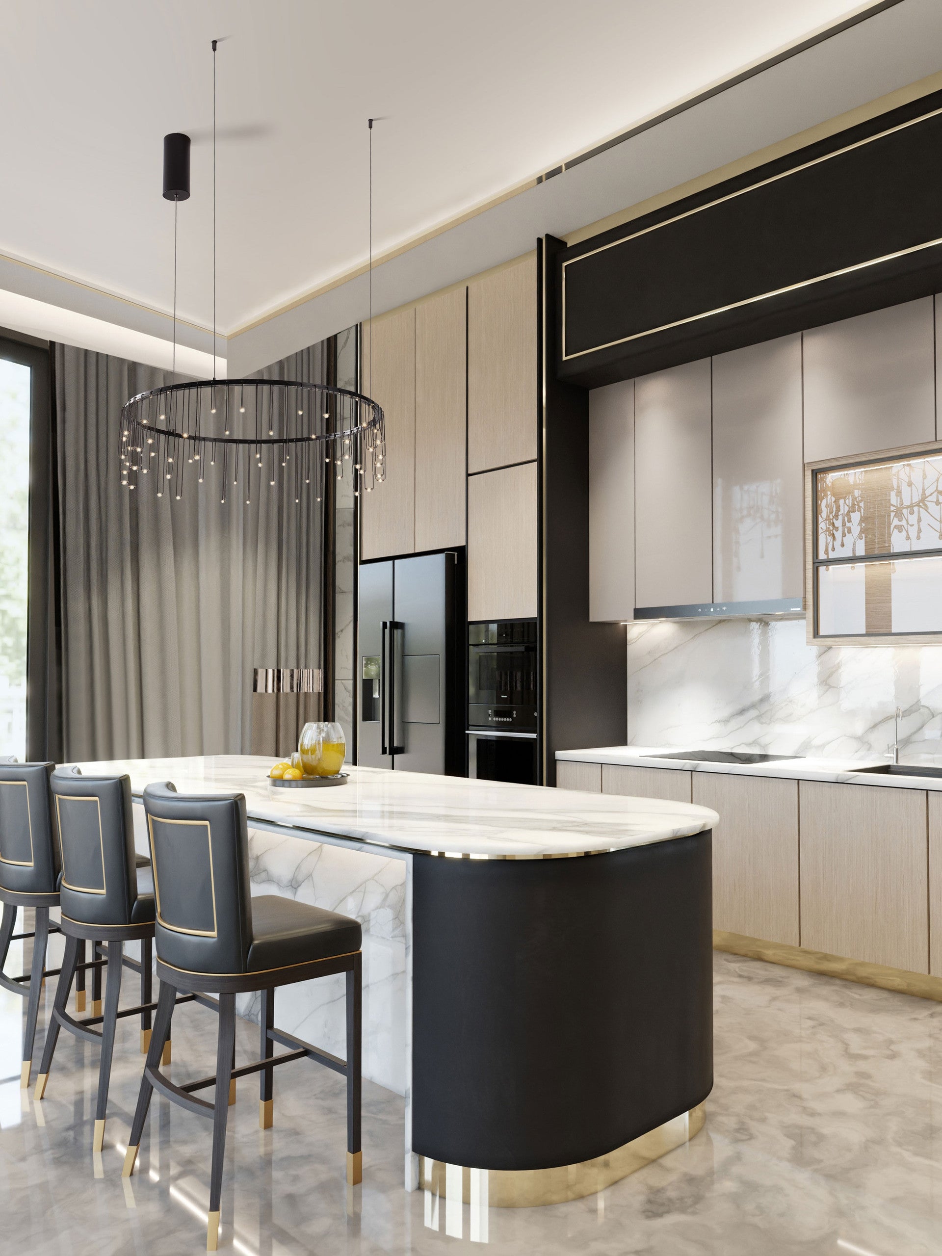 Окачена лампа STELLAR 26W Черен Хром Мед ⌀65 H150см Триак димируема