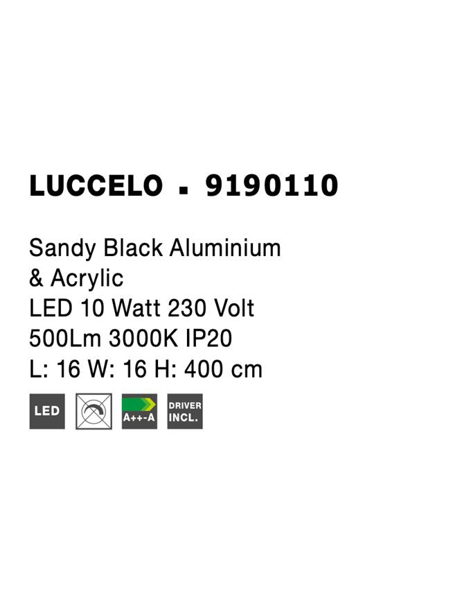Висящо осветително тяло (пендел) LUCCELO LED 10W 230V Пясъчно черен алуминий и акрил Регулируема височина L16 W16 H400см