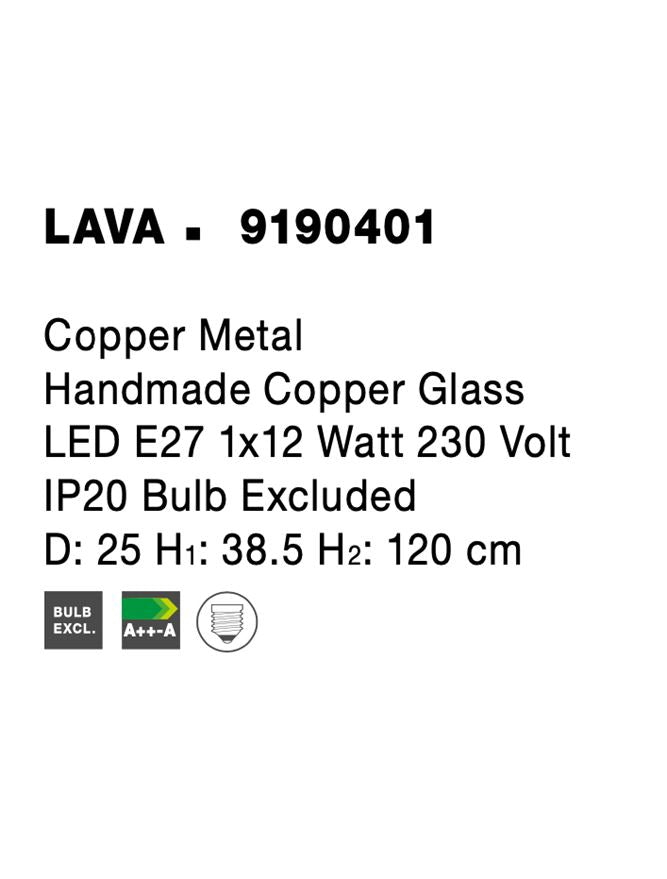 Висящо осветително тяло (пендел) LAVA 12W E27 Мед Метал Ръчно изработено медно стъкло