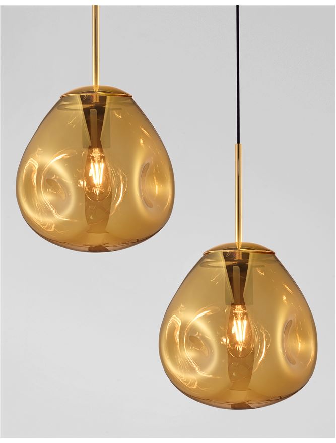 Висящо осветително тяло (пендел) LAVA 12W E27 Златен Метал Ръчно изработено златно стъкло