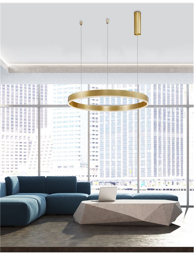 Висящо осветително тяло (пендел) MOTIF 50W LED 3000K Триак димируем Златист месинг алуминий акрил