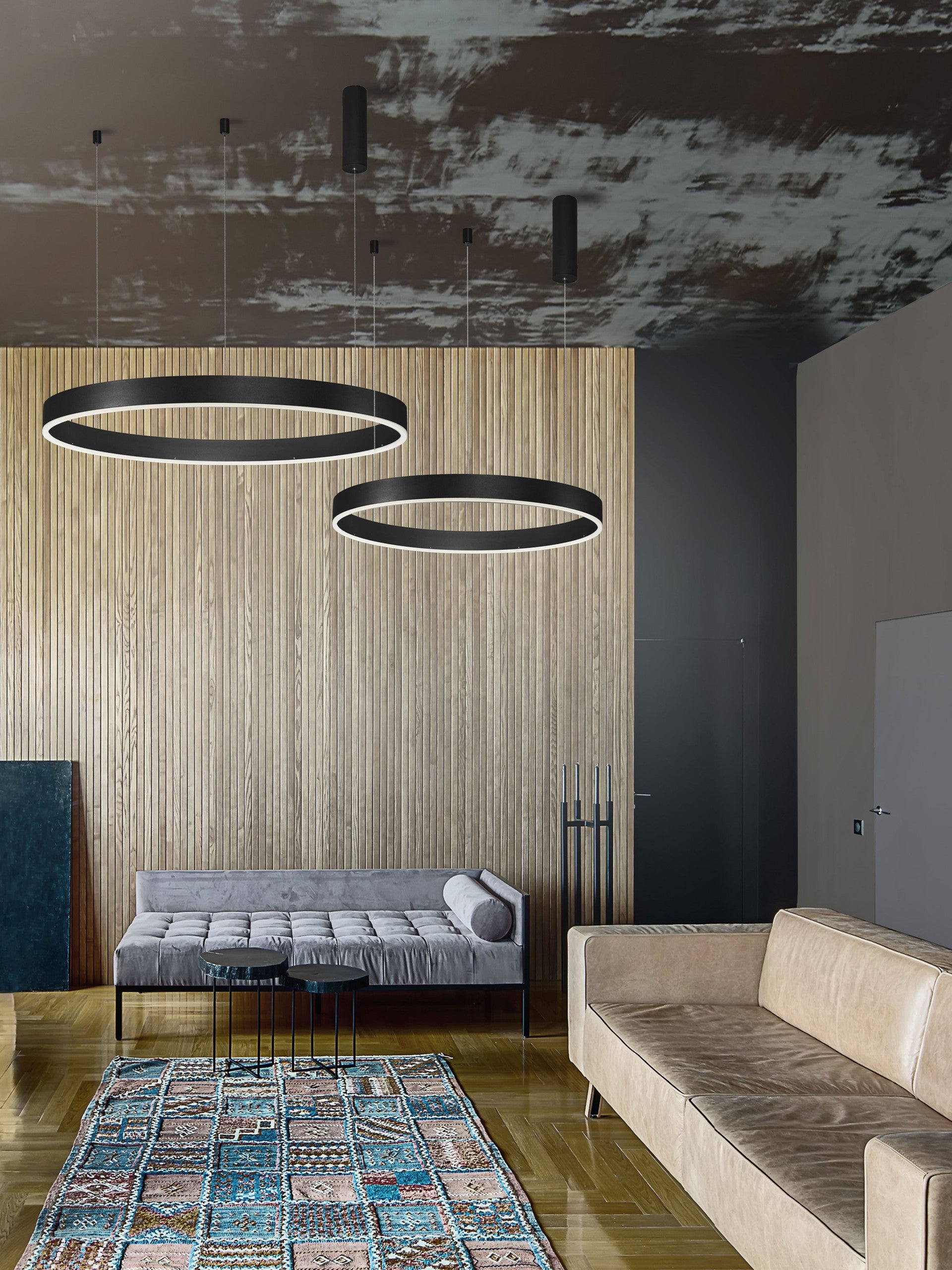 Висящо осветително тяло (пендел) MOTIF LED 40W 230V Триак димируем Пясъчно черен алуминий и акрил Регулируема височина ⌀60 H200см