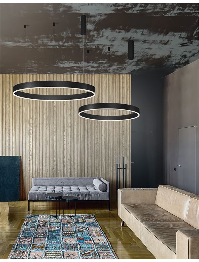 Висящо осветително тяло (пендел) MOTIF LED 60W 230V Триак димируем Пясъчно черен алуминий и акрил Регулируема височина ⌀100 H200см