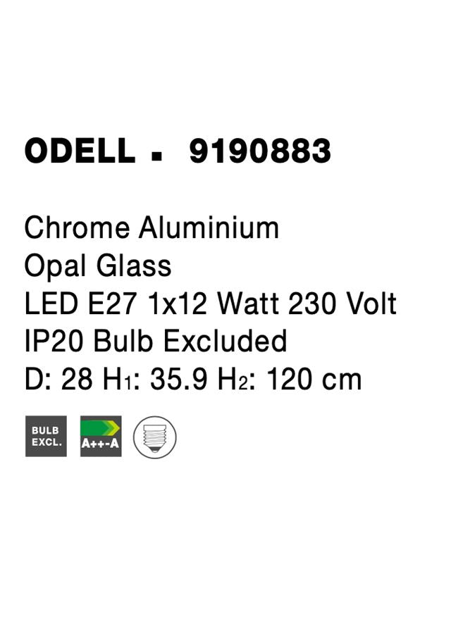 Висящо осветително тяло (пендел) ODELL 12W E27 Хромиран алуминий Опалово стъкло