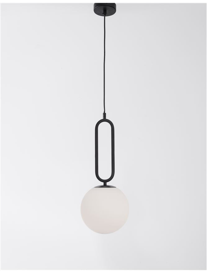 Висящо осветително тяло (пендел) GRUS 12W LED E27 Матово черен, опалово стъкло