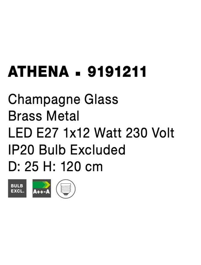 Висящо осветително тяло (пендел) ATHENA 12W E27 Златист месинг Шампанско стъкло
