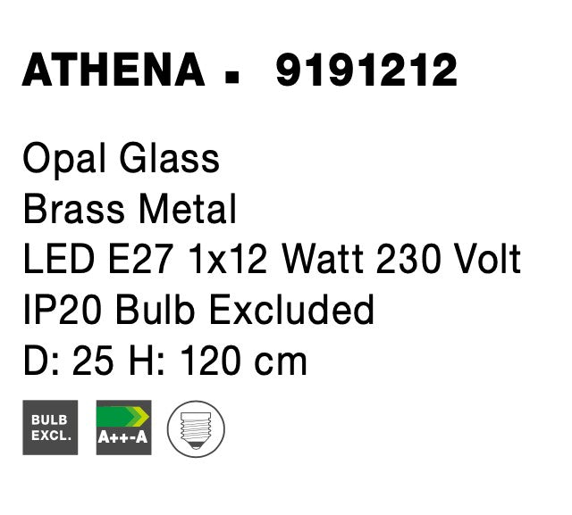 Окачена лампа АТЕНА 12W E27 Месинг Злато Опал Стъкло