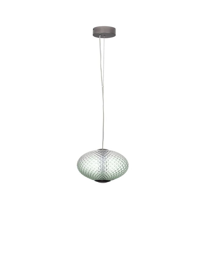 Висящо осветително тяло (пендел) AORA 12W LED Димируем, сив метал, зелено стъкло