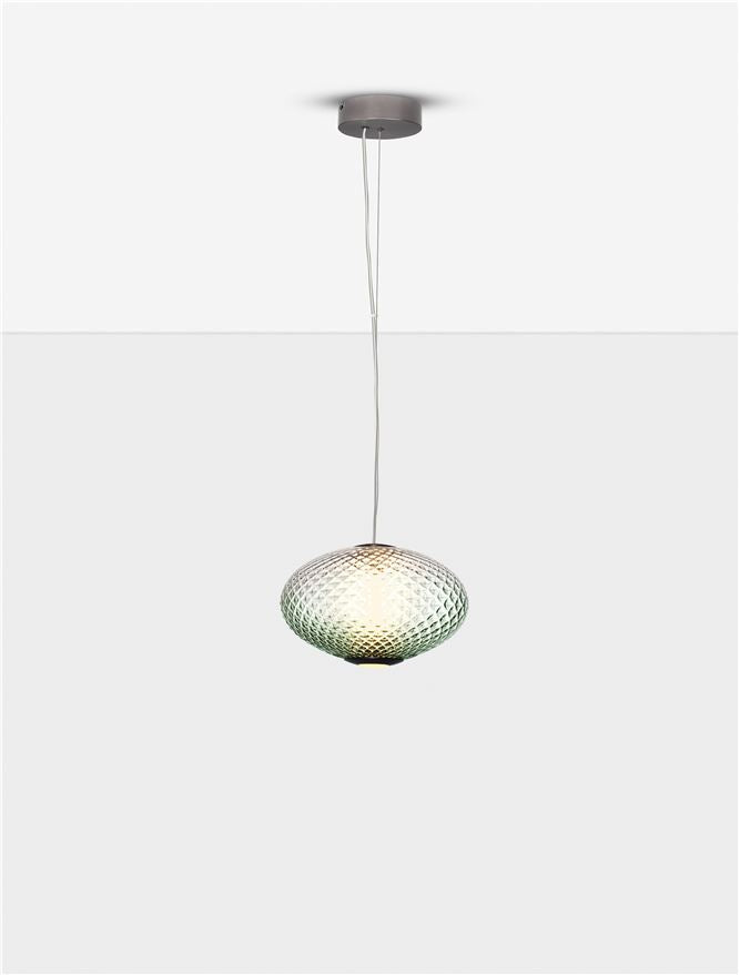 Висящо осветително тяло (пендел) AORA 12W LED Димируем, сив метал, зелено стъкло
