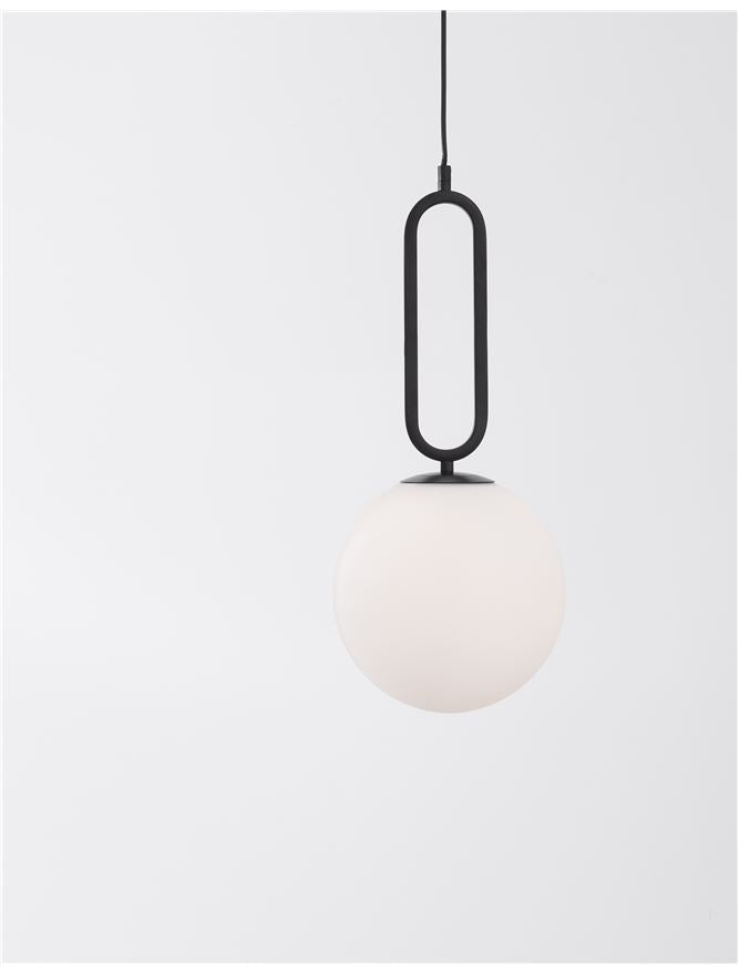Висящо осветително тяло (пендел) GRUS 12W LED E27 Матово черен, опалово стъкло ⌀25