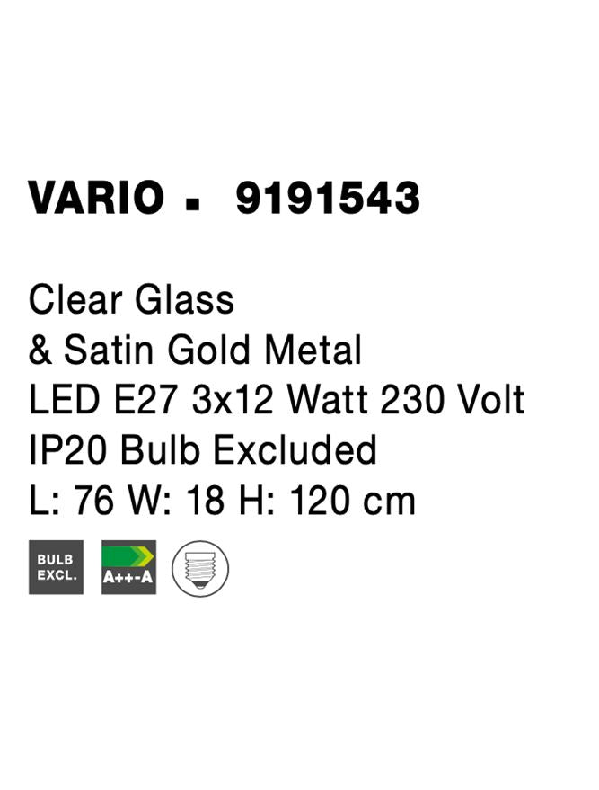 Висящо осветително тяло (пендел) VARIO 36W E27 Златен Прозрачно стъкло L76 W18 H120см Регулируема височина